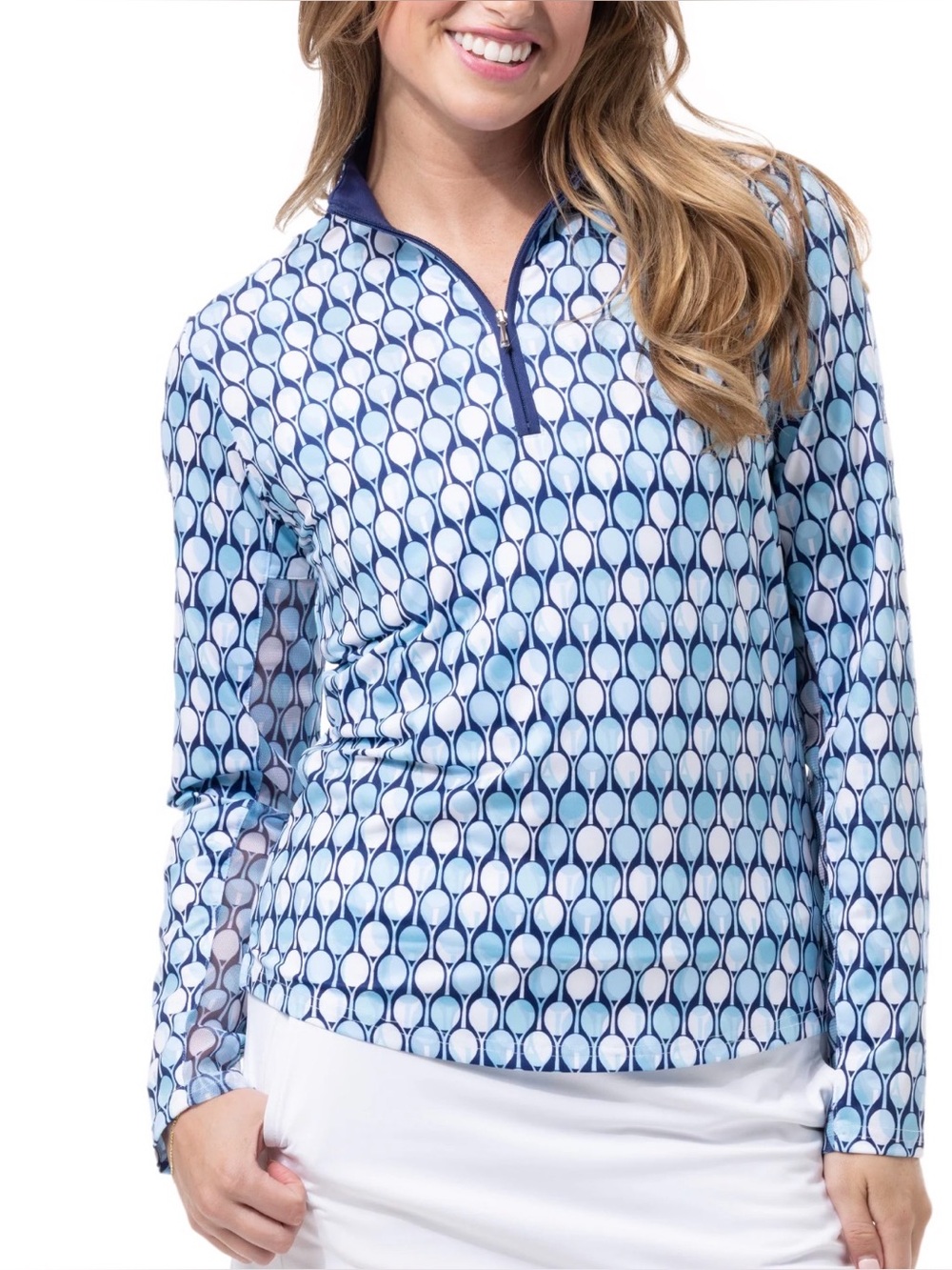 Like new! SanSoleil SOLCOOL PRINT MOCK. RACQUETEER BLUE-SZ XL